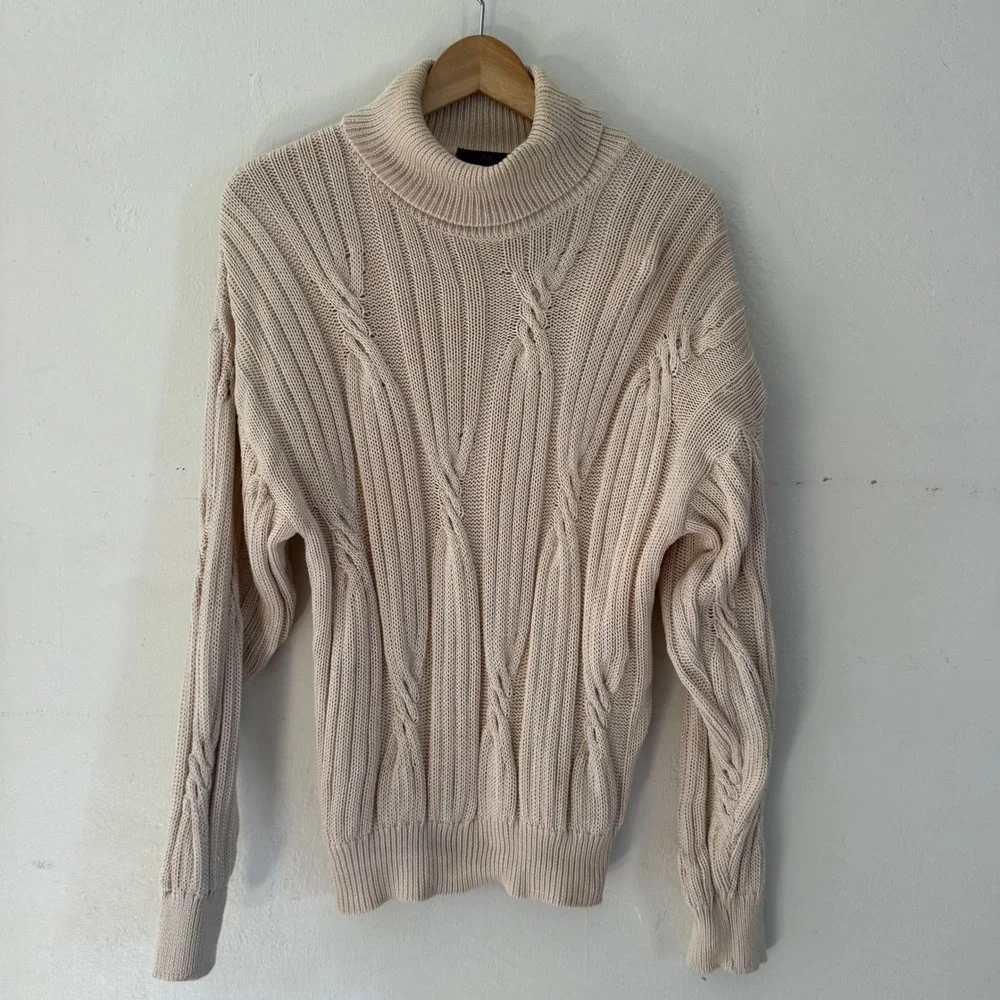 Vintage Abercrombie & Fitch Made in Italy Turtleneck Cable Knit‎ Sweater Cream S